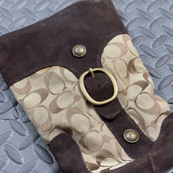 Coach Meyer Signature Boots Women's Khaki Chestnut Brown C Logo Suede Pull-On - Picture 3 of 9